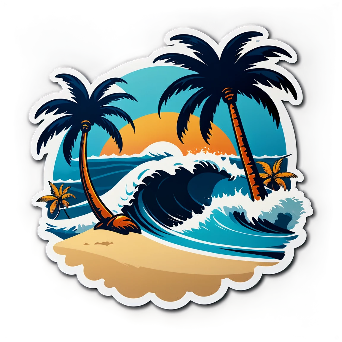 Surf sticker with palm trees, ocean sticker, surf sticker