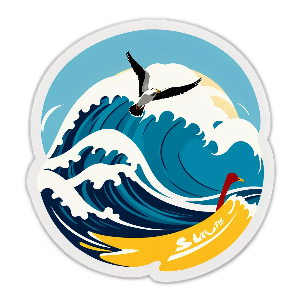 Surf sticker with seagulls, ocean sticker, surf sticker