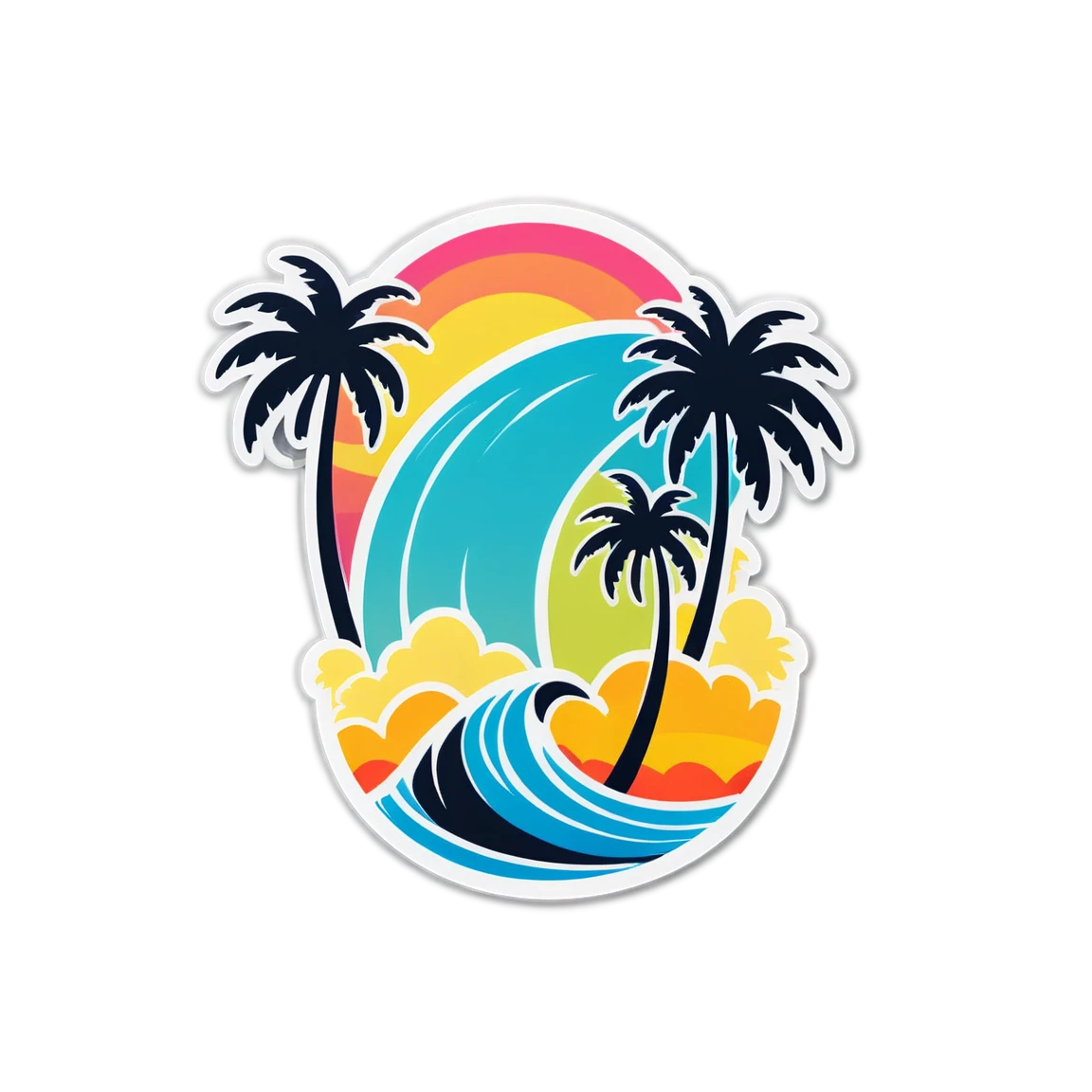 Surfboard with palm trees, surfboard sticker