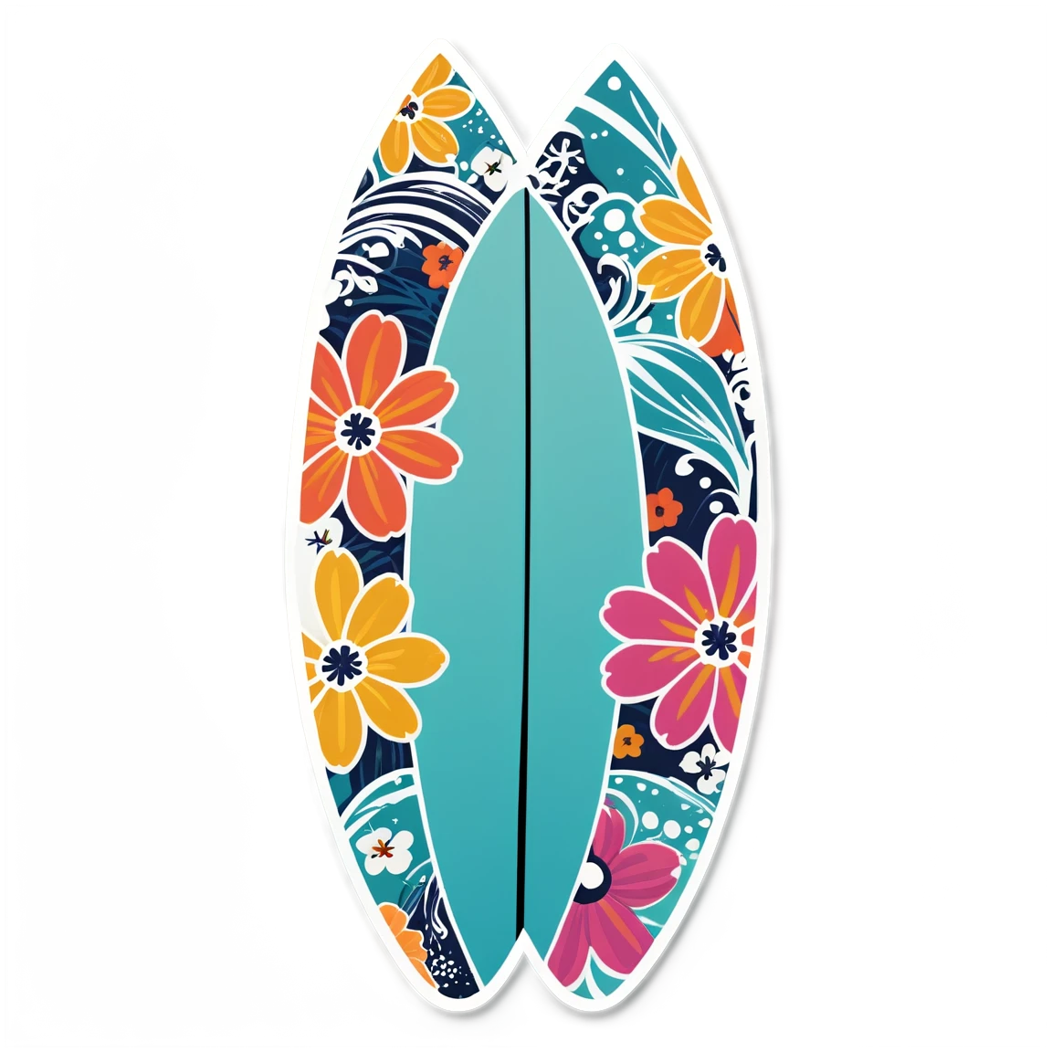 Surfboard with floral patterns, surfboard sticker