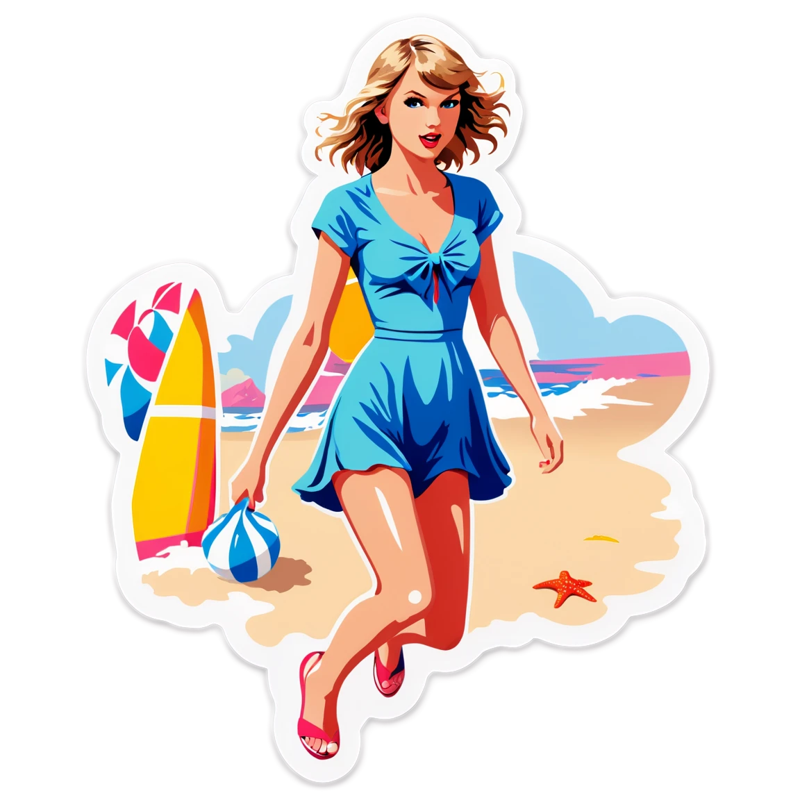 Taylor Swift by the beach, singer sticker, Taylor Swift sticker