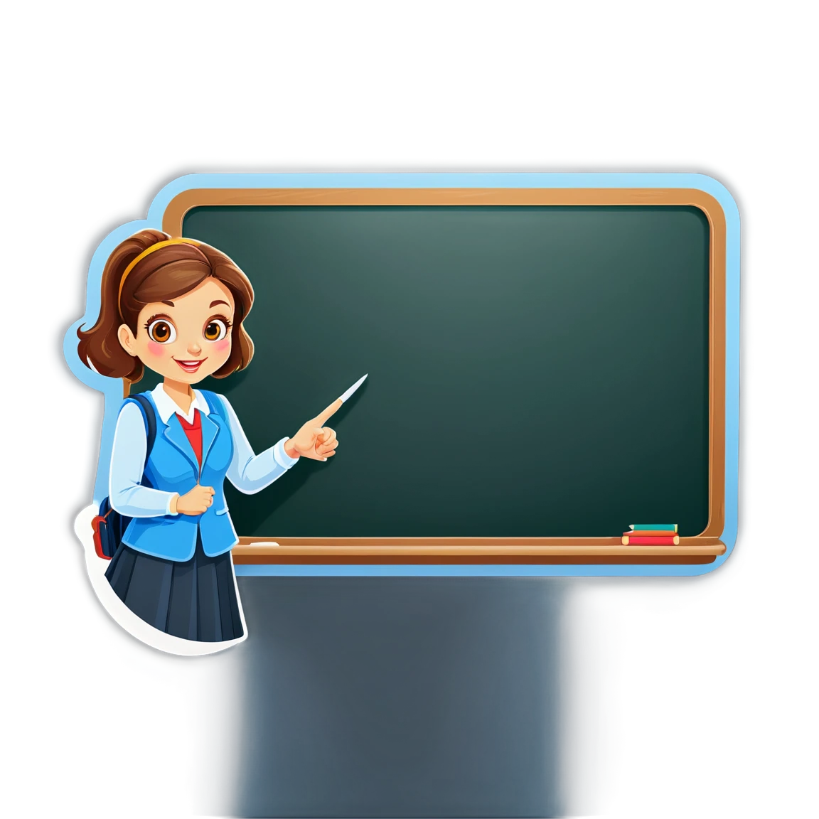 Teacher sticker pointing at a blackboard