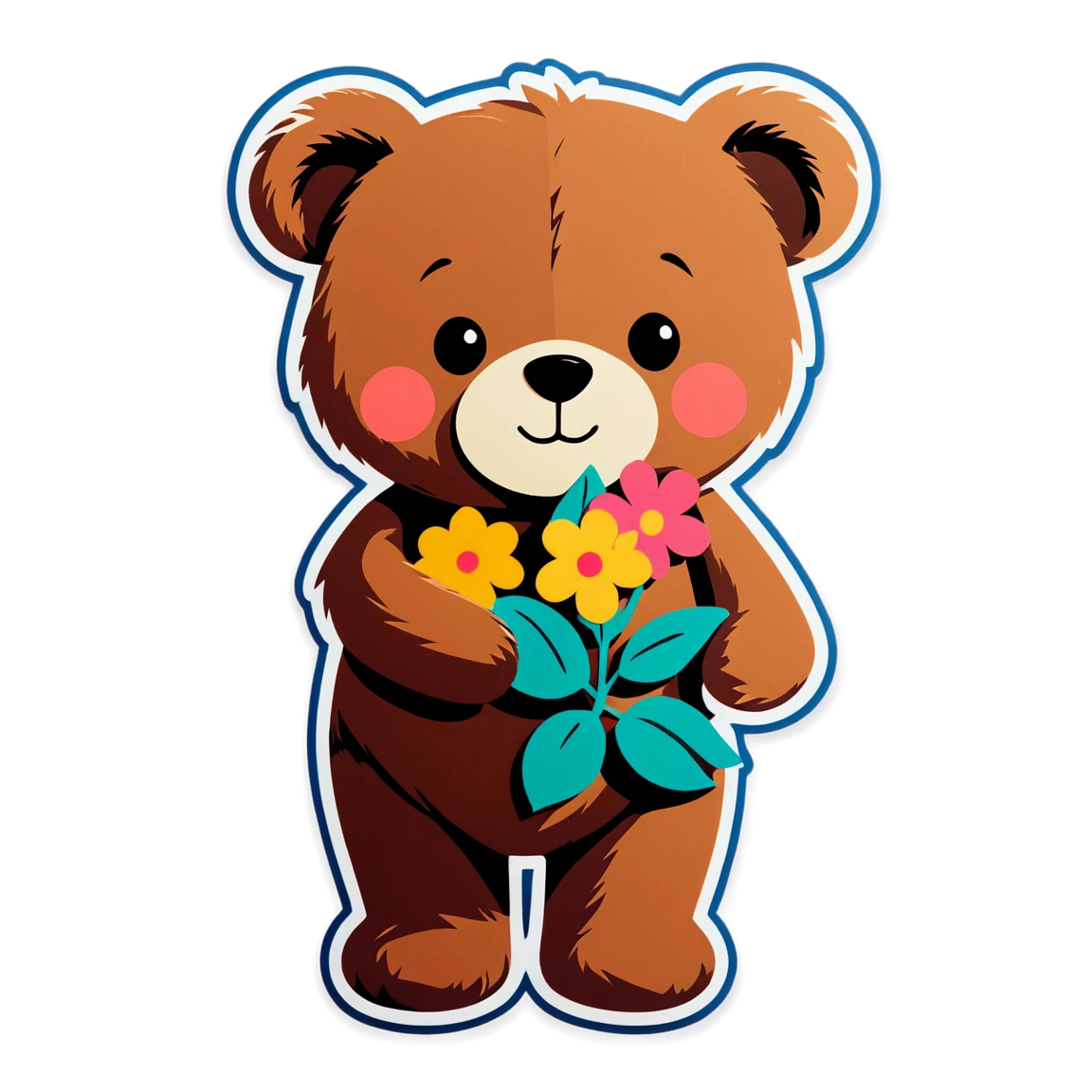 Teddy Bear holding a flower, Teddy Bear sticker