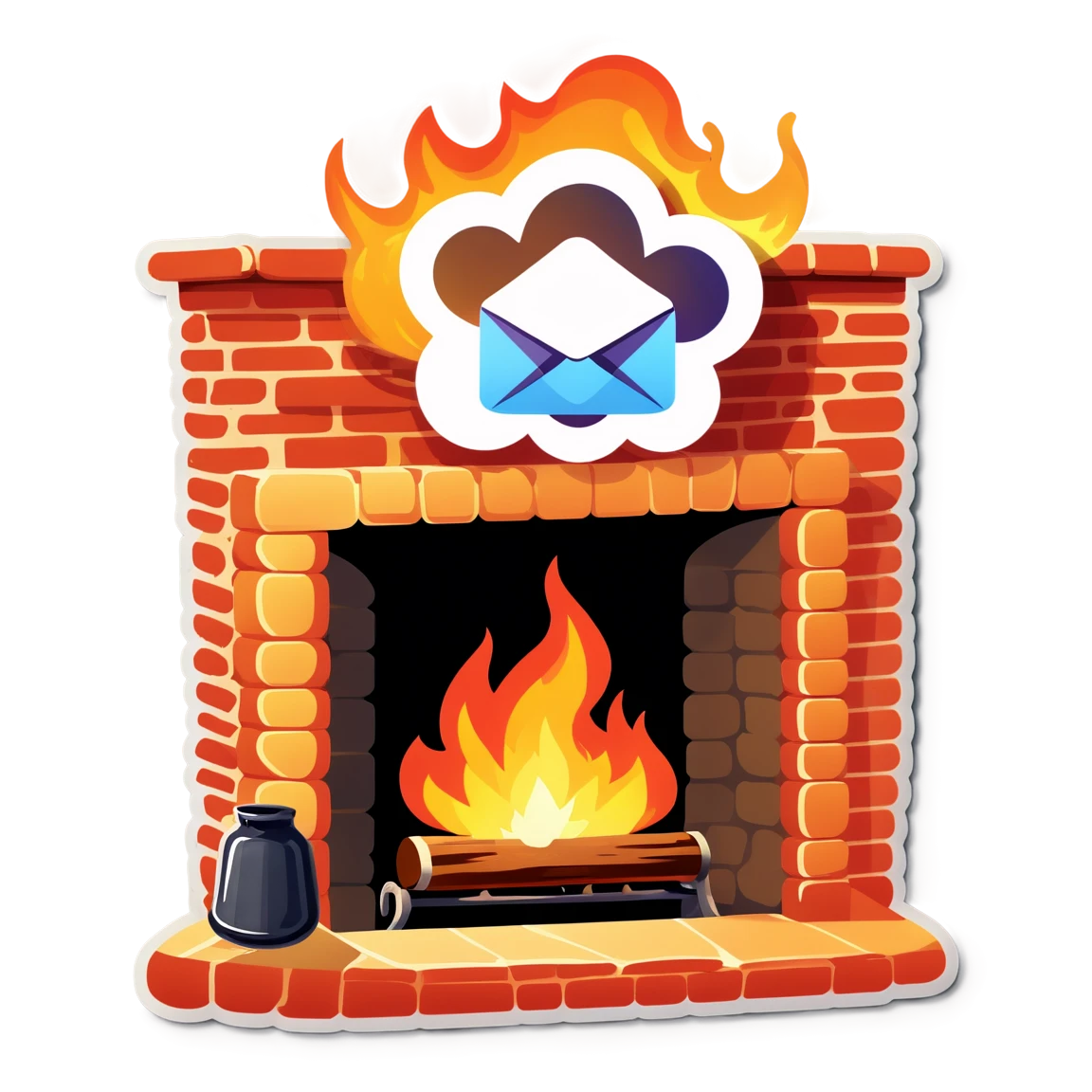 Telegram beside a crackling fireplace