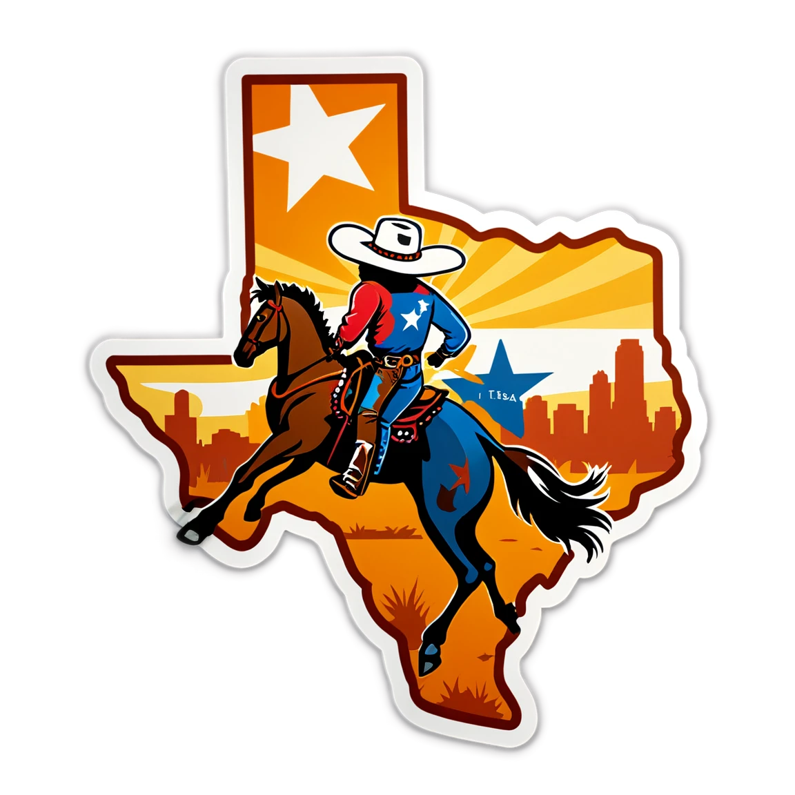 Texas at a rodeo, Texas sticker