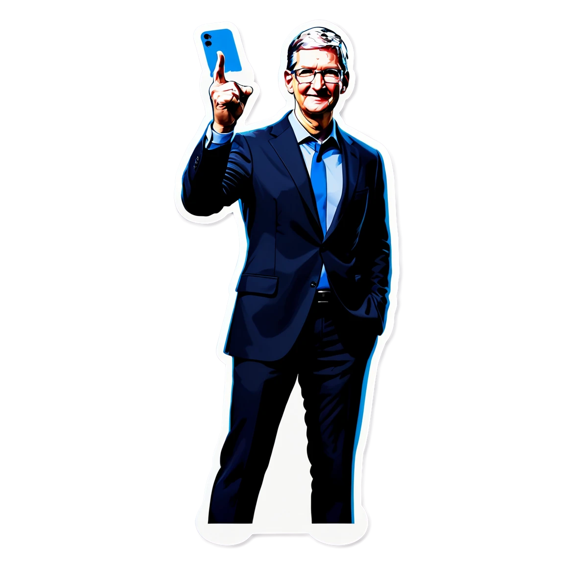 Tim Cook wearing a suit, tech leader sticker, Tim Cook sticker