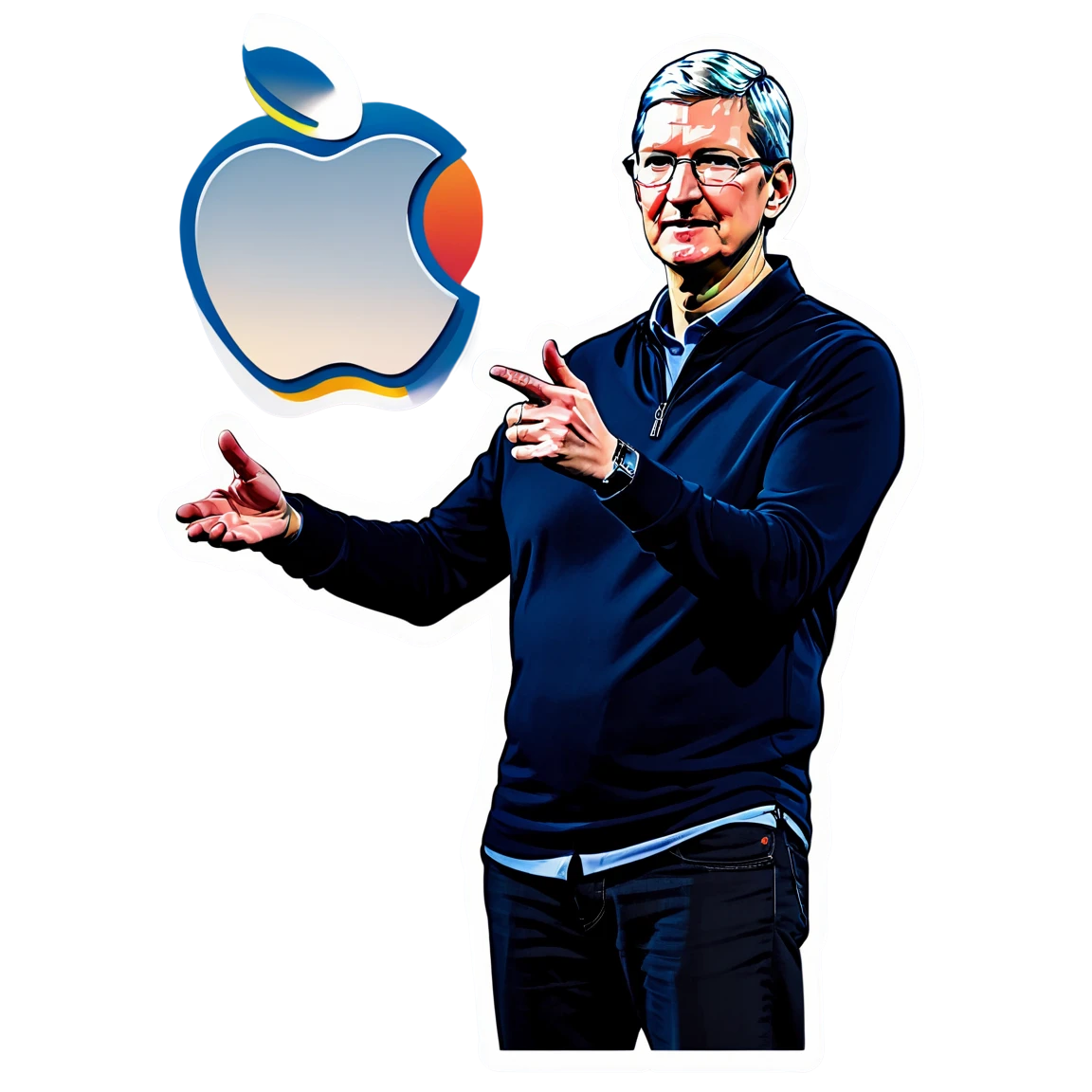 Tim Cook on stage, tech leader sticker, Tim Cook sticker