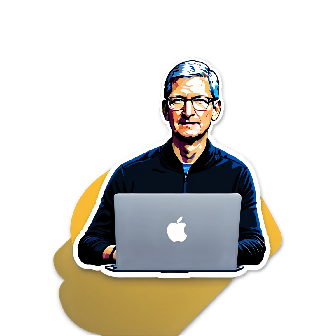 Tim Cook with a laptop, tech leader sticker, Tim Cook sticker