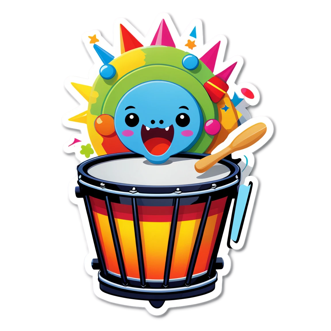 Toy stickers holding a drum, fun sticker, toy sticker