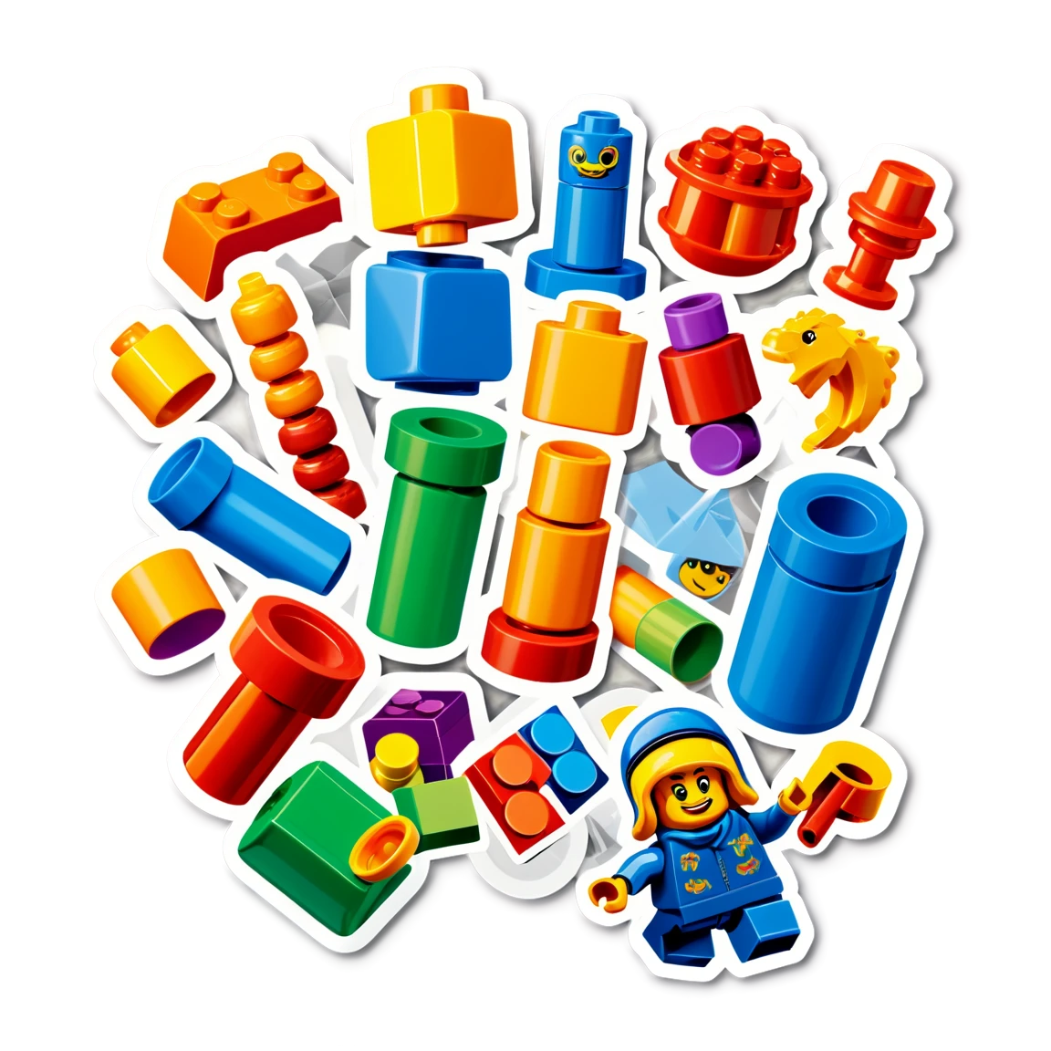 Toy stickers playing with Lego, fun sticker, toy sticker