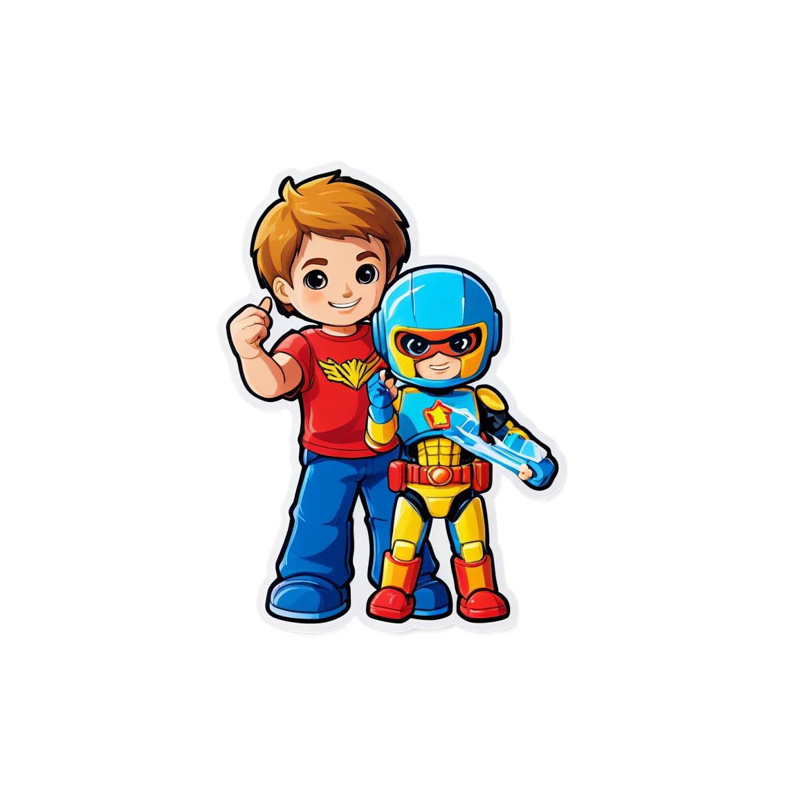 Toy stickers holding an action figure, fun sticker, toy sticker