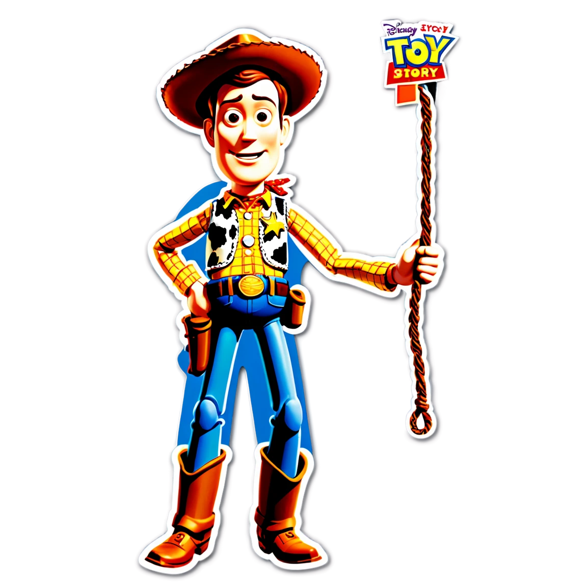 Toy Story sticker with Woody holding lasso