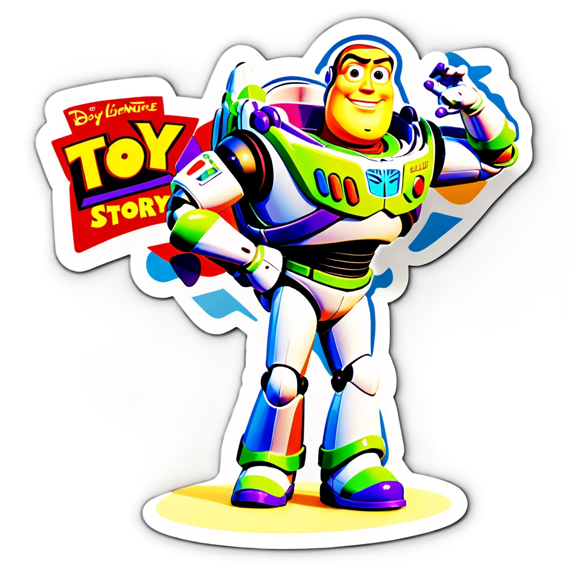 Toy Story sticker with Buzz Lightyear on adventure