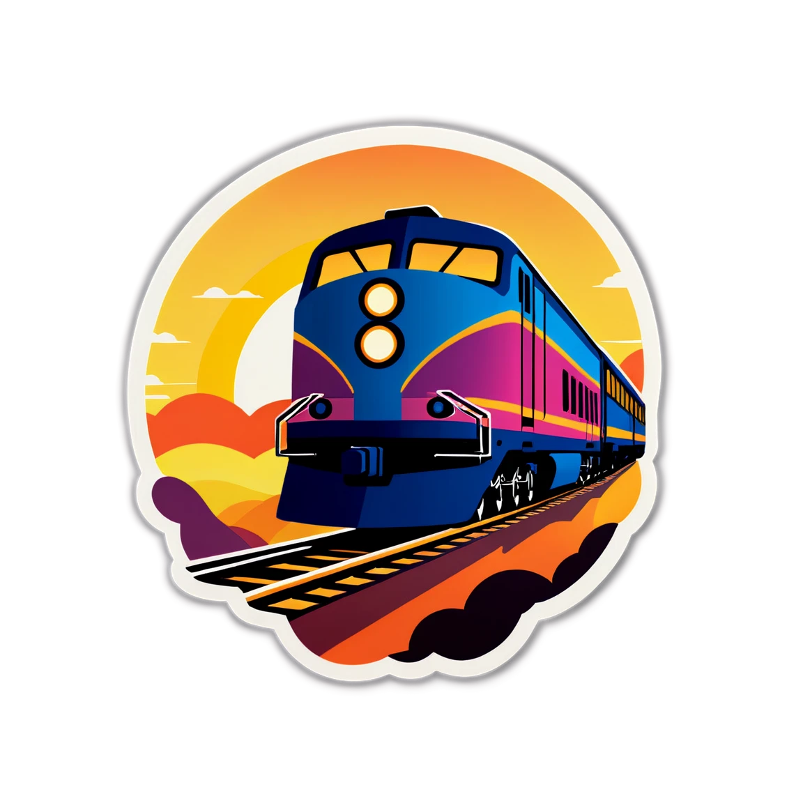 Train at sunset, train sticker