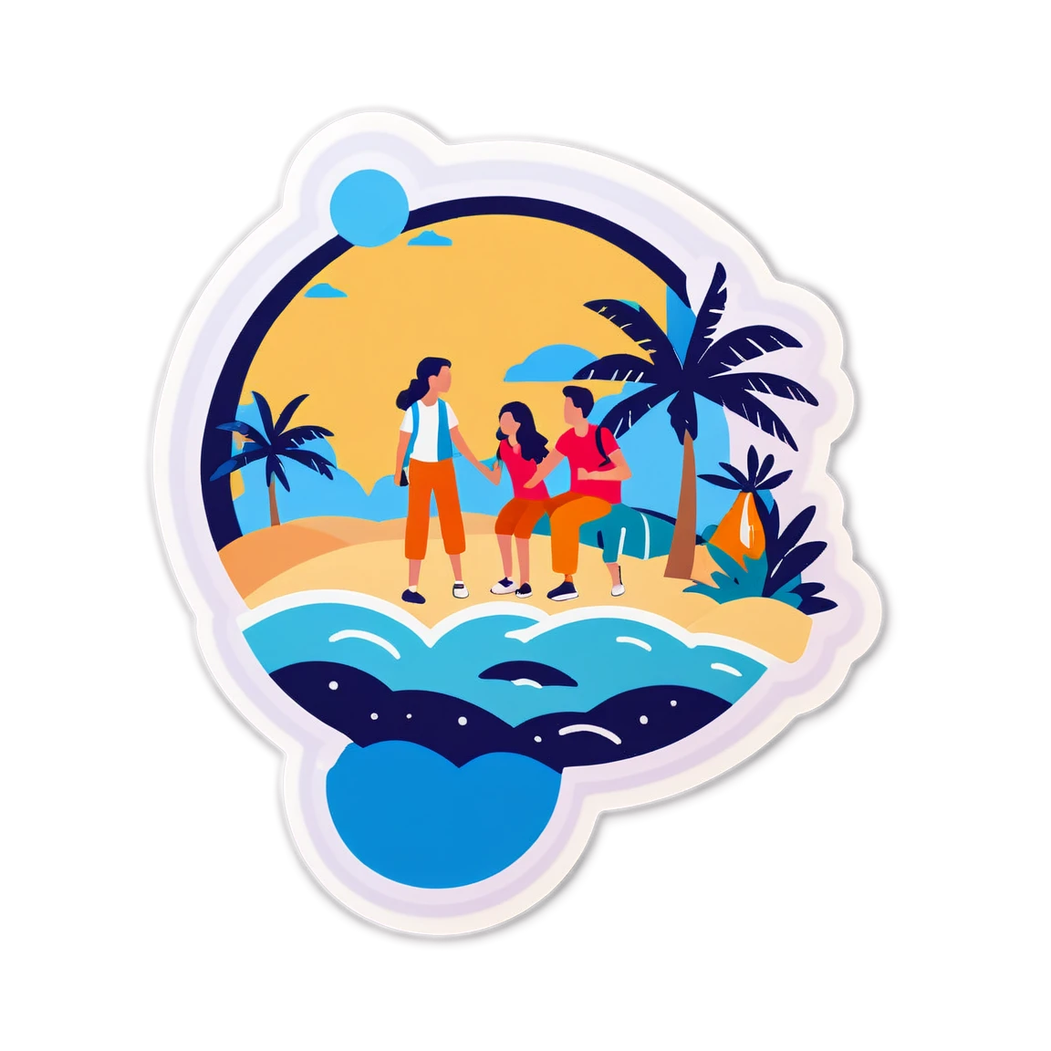 Beach scene, nature travel, beautiful beach, family trip, travel sticker