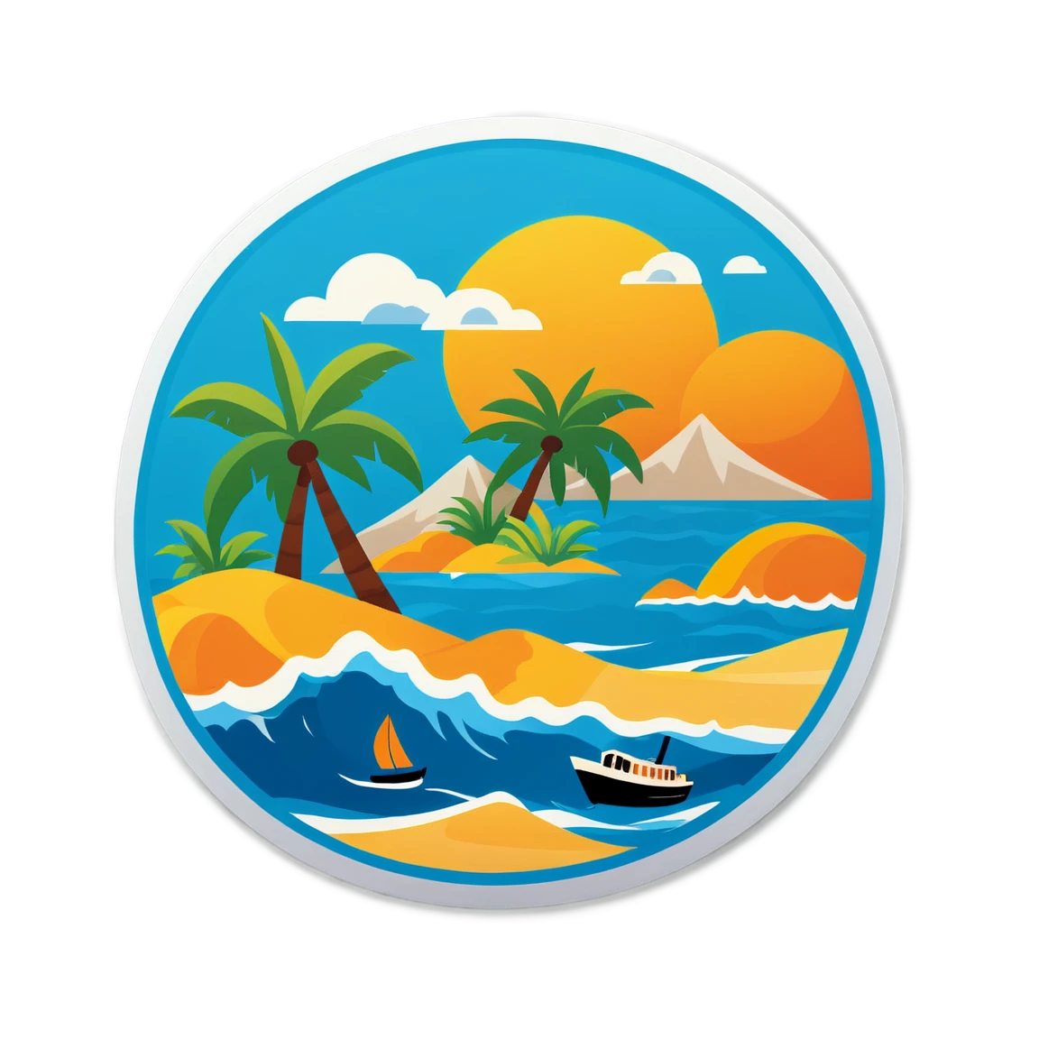 Beach sticker, ocean travel, boat trip, travel sticker