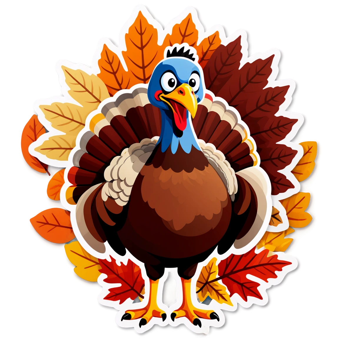 Turkey with autumn leaves, turkey sticker