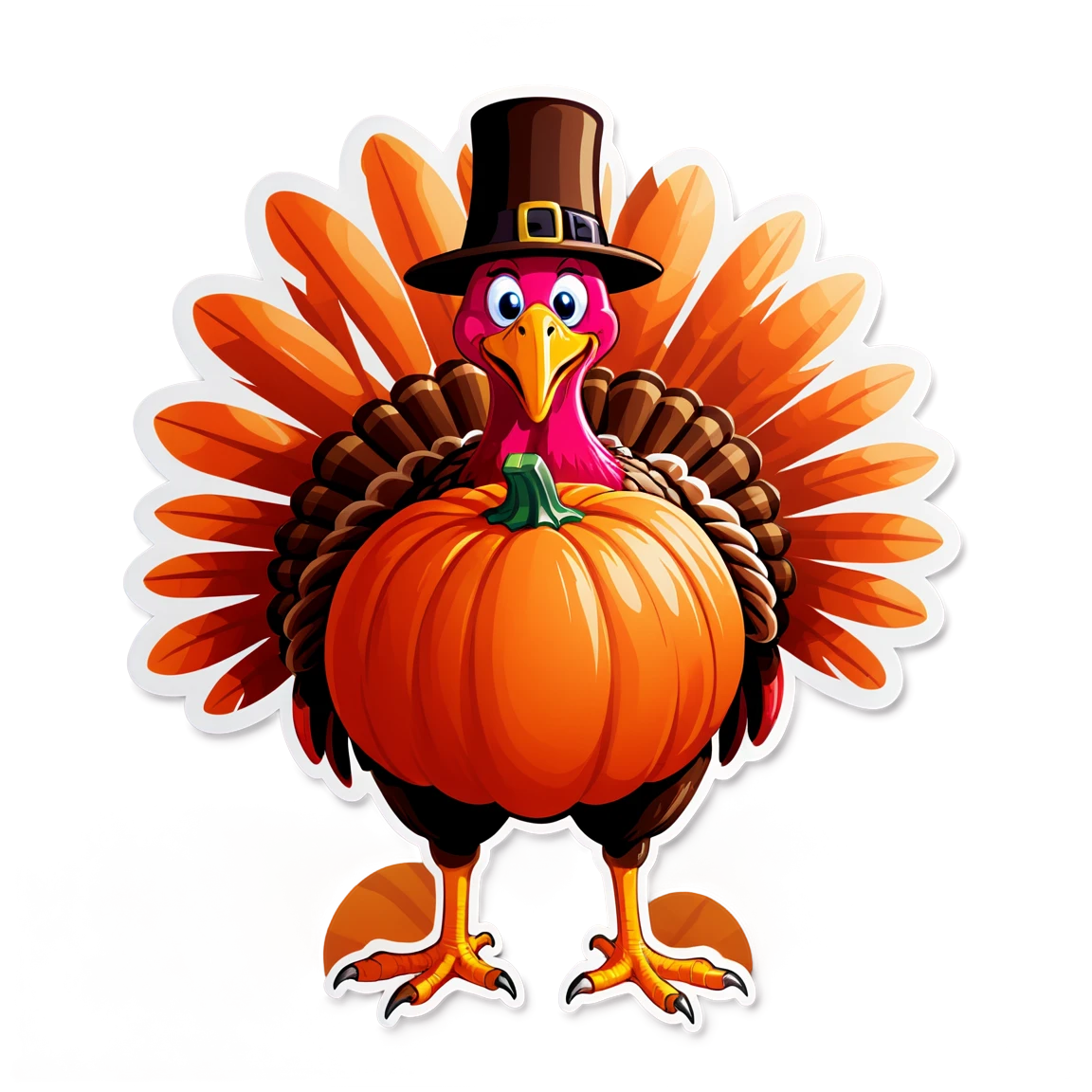 Turkey holding a pumpkin, turkey sticker