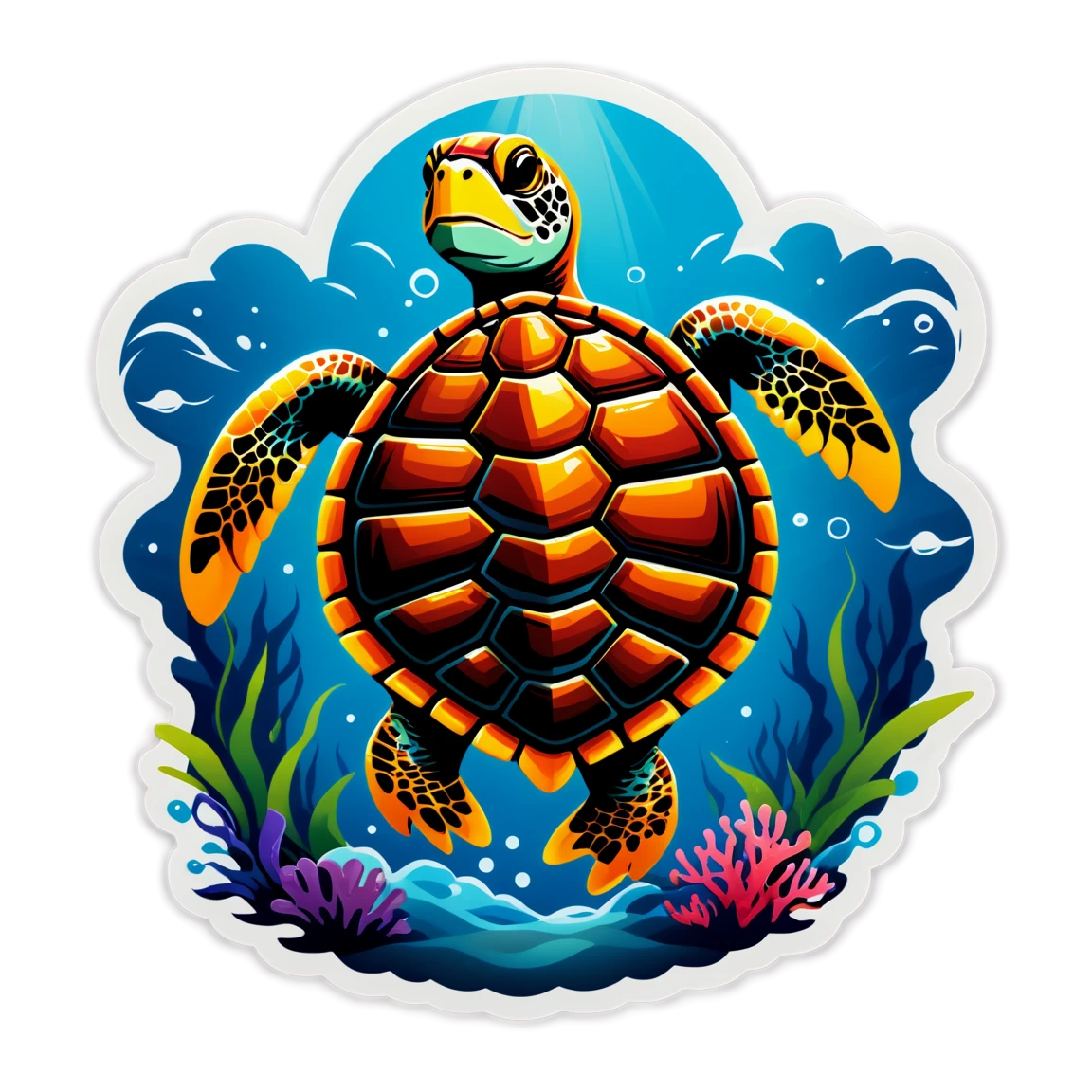 Turtle with ocean background, turtle sticker