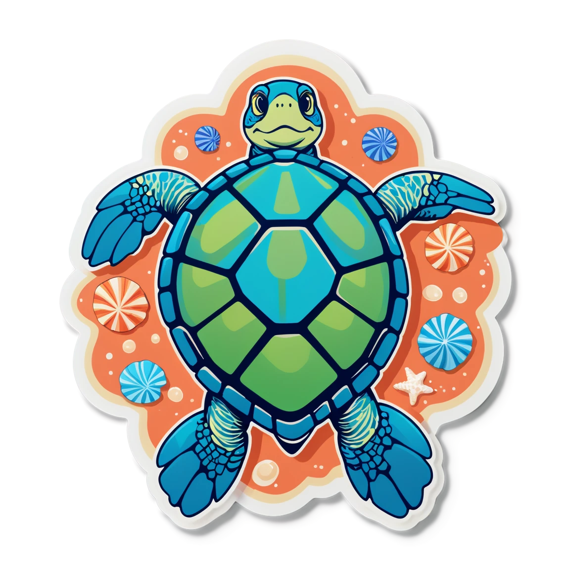 Turtle with seashells, turtle sticker