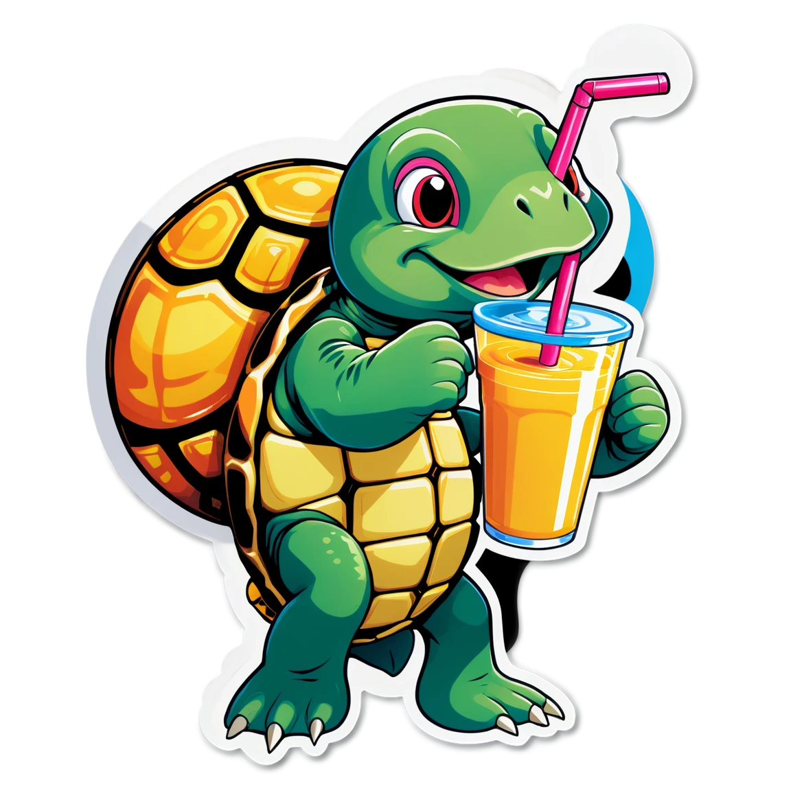 Turtle drinking a smoothie, turtle sticker