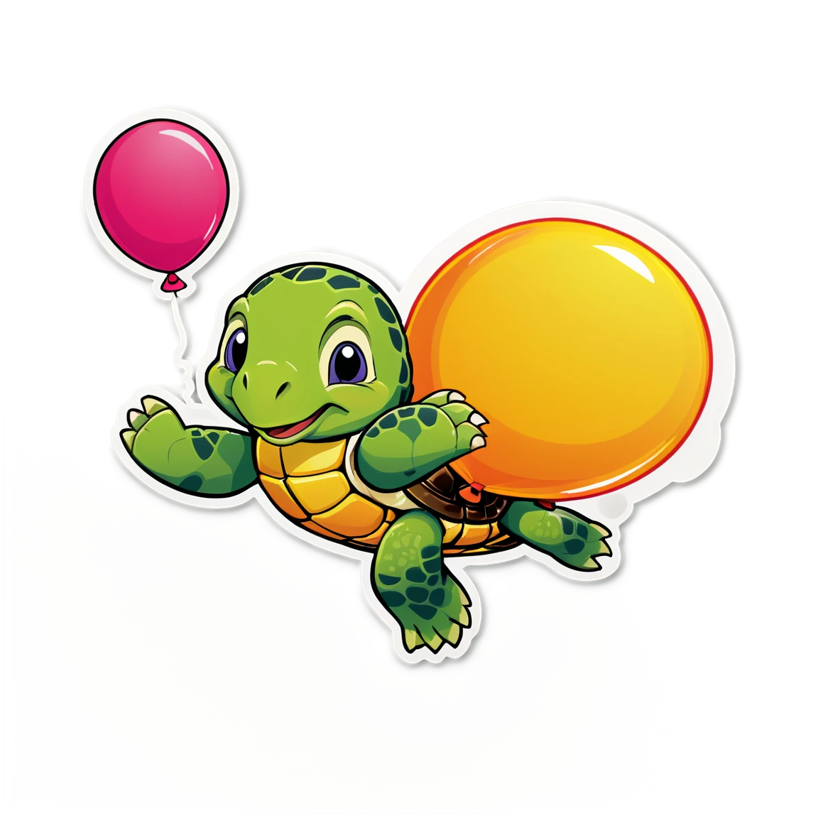 Turtle holding a balloon, turtle sticker