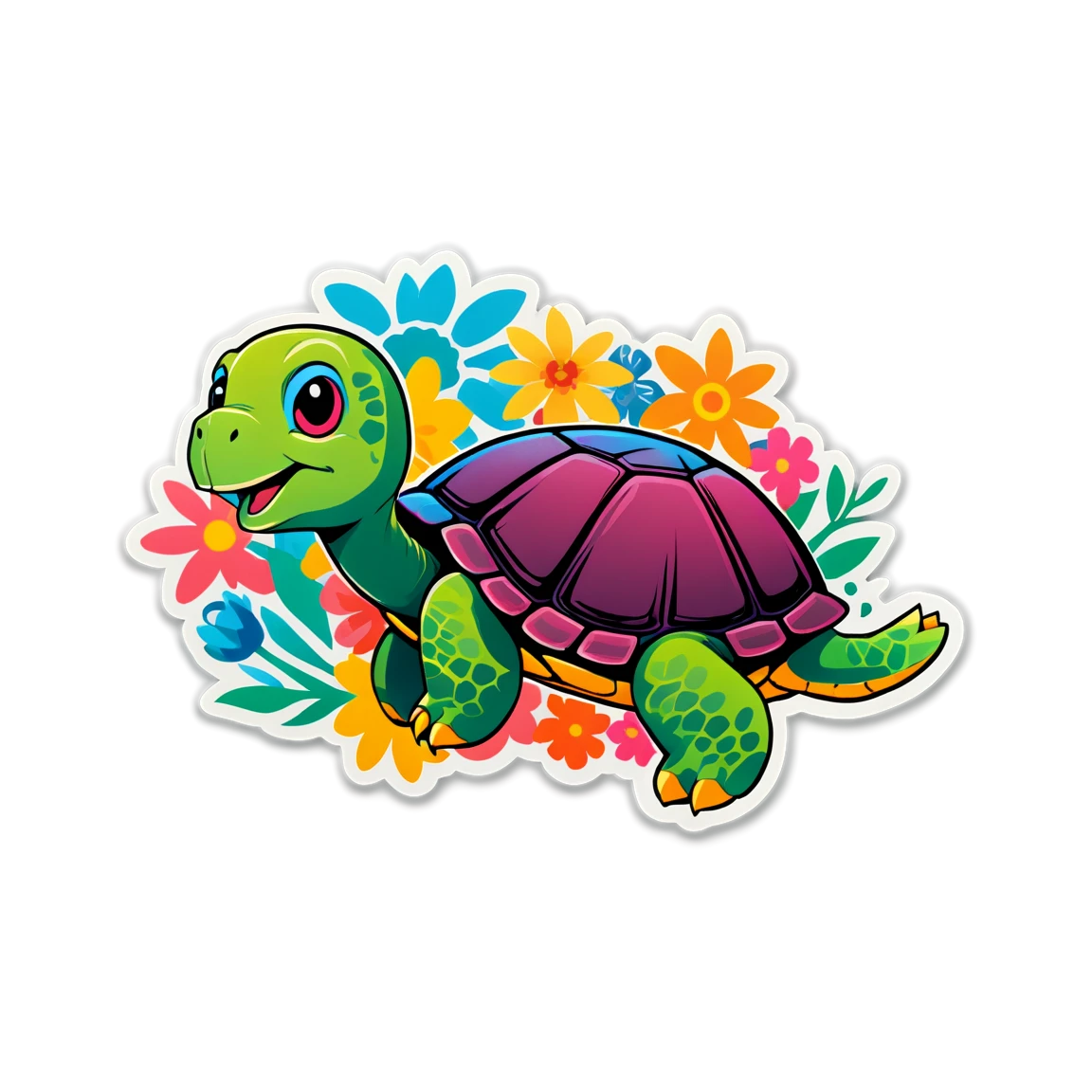 Turtle with flowers, turtle sticker