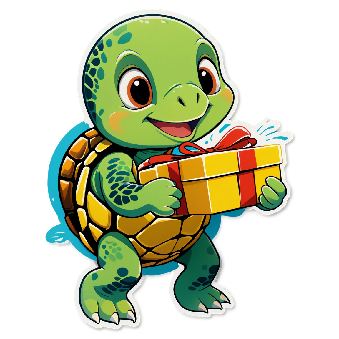 Turtle carrying a gift, turtle sticker