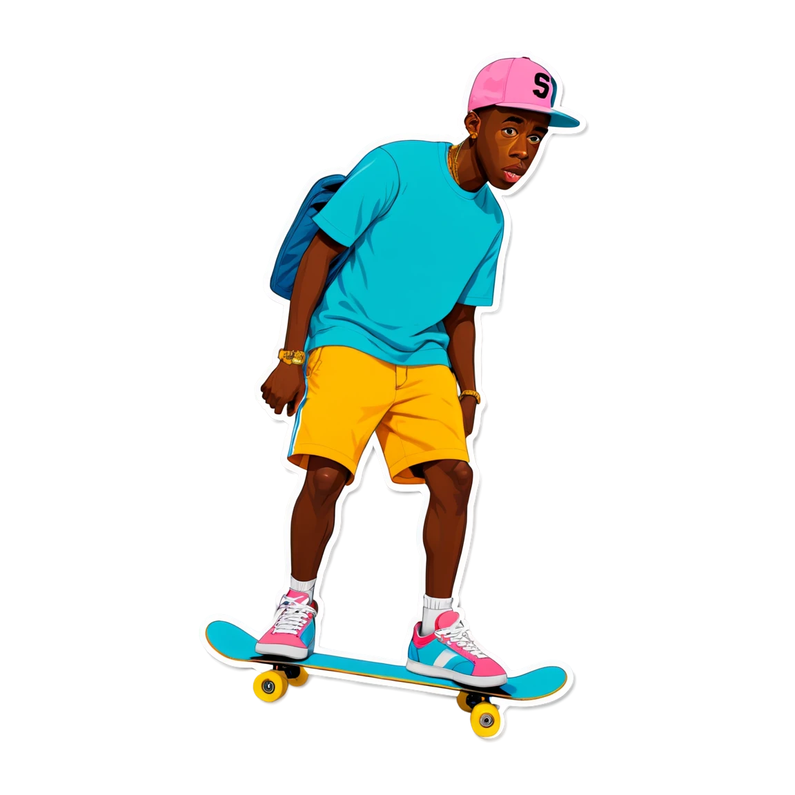 Tyler, The Creator with skateboard, rapper sticker, Tyler, The Creator sticker