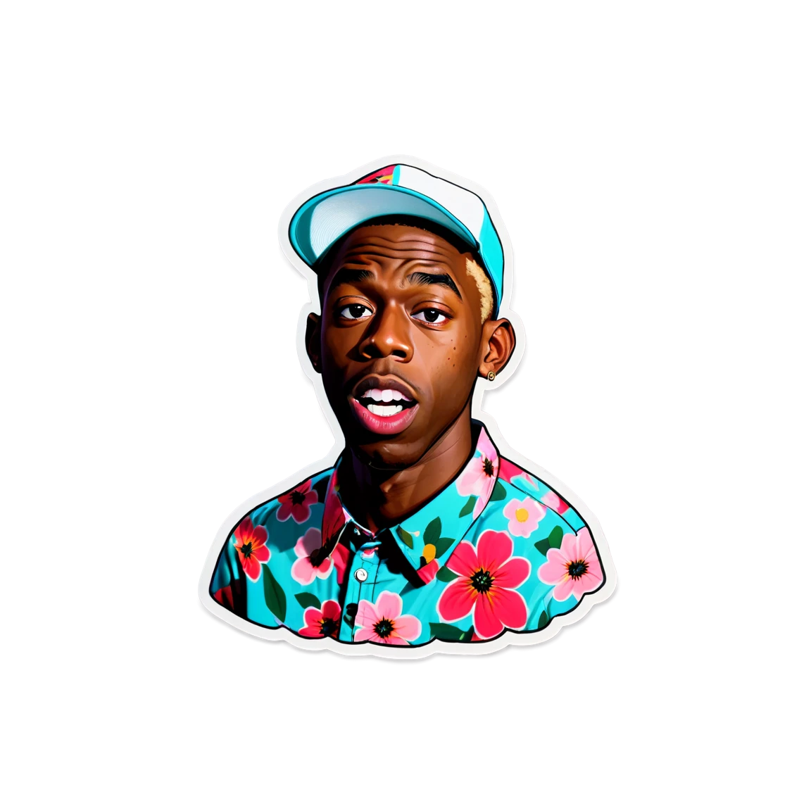 Tyler, The Creator with a floral shirt, rapper sticker, Tyler, The Creator sticker