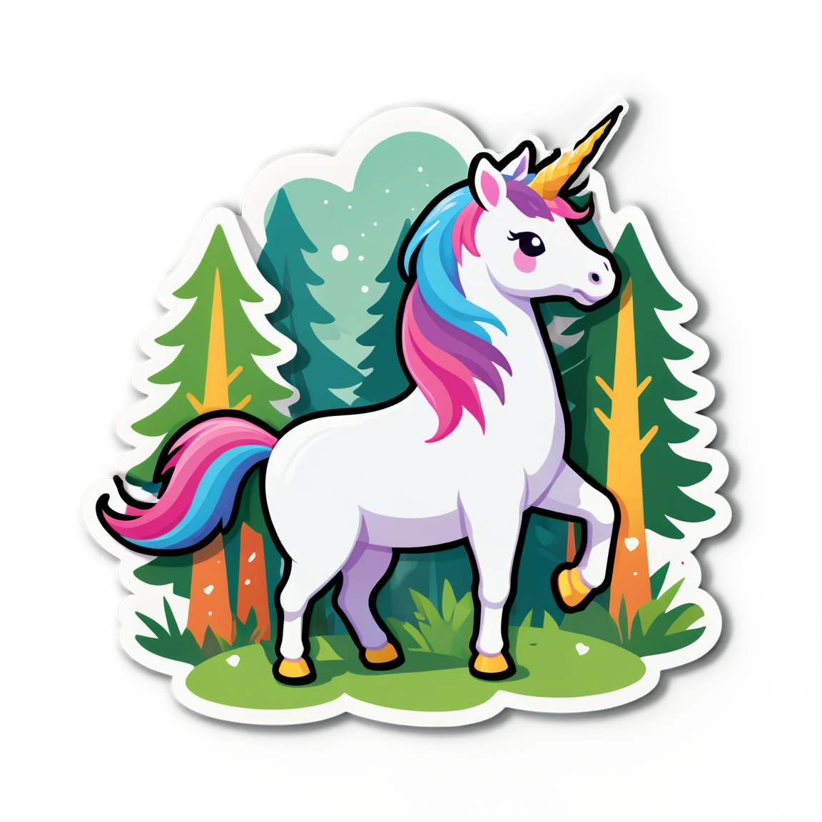 Unicorn in a forest, unicorn sticker