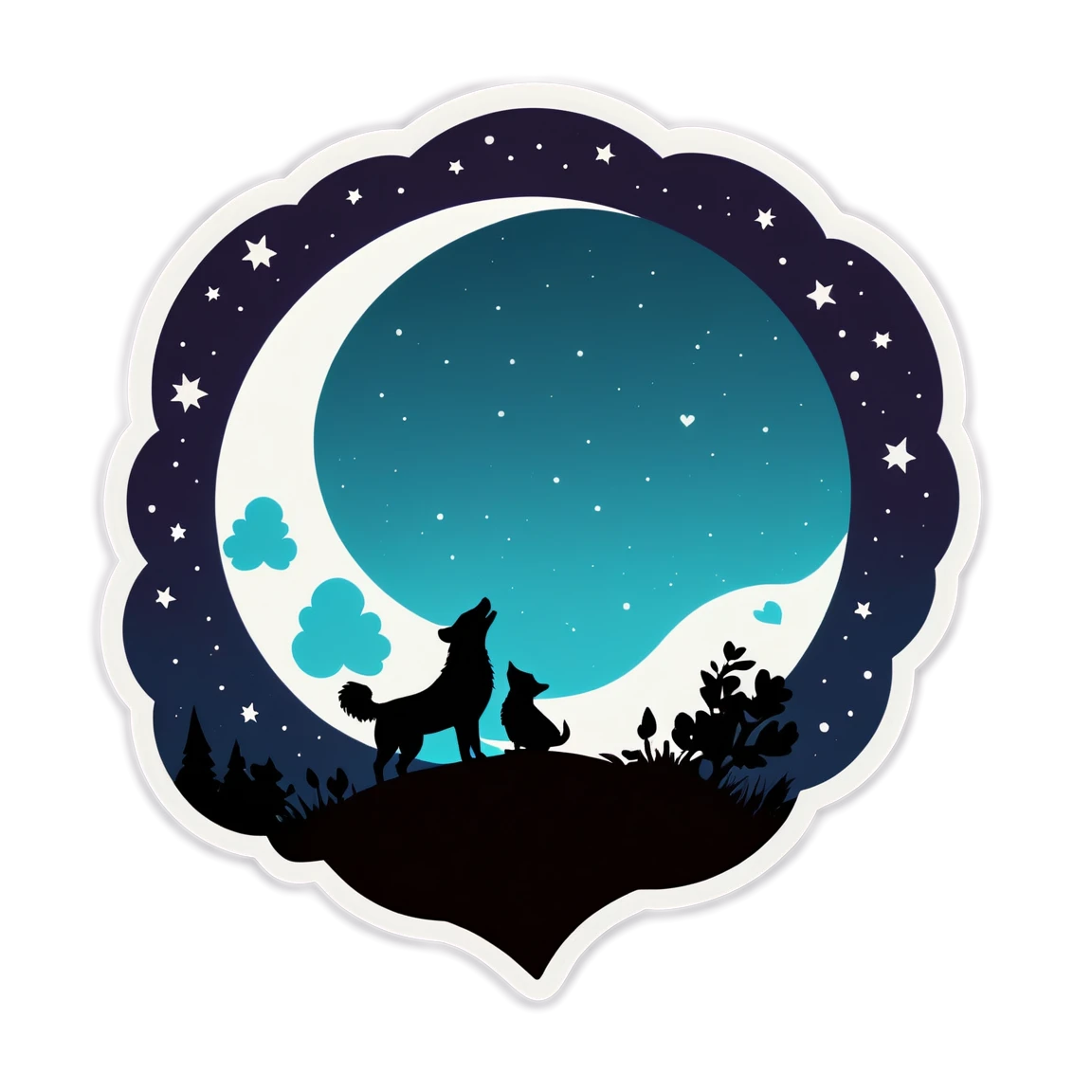 Romantic night, moon sticker, valentines day sticker, valentine sticker