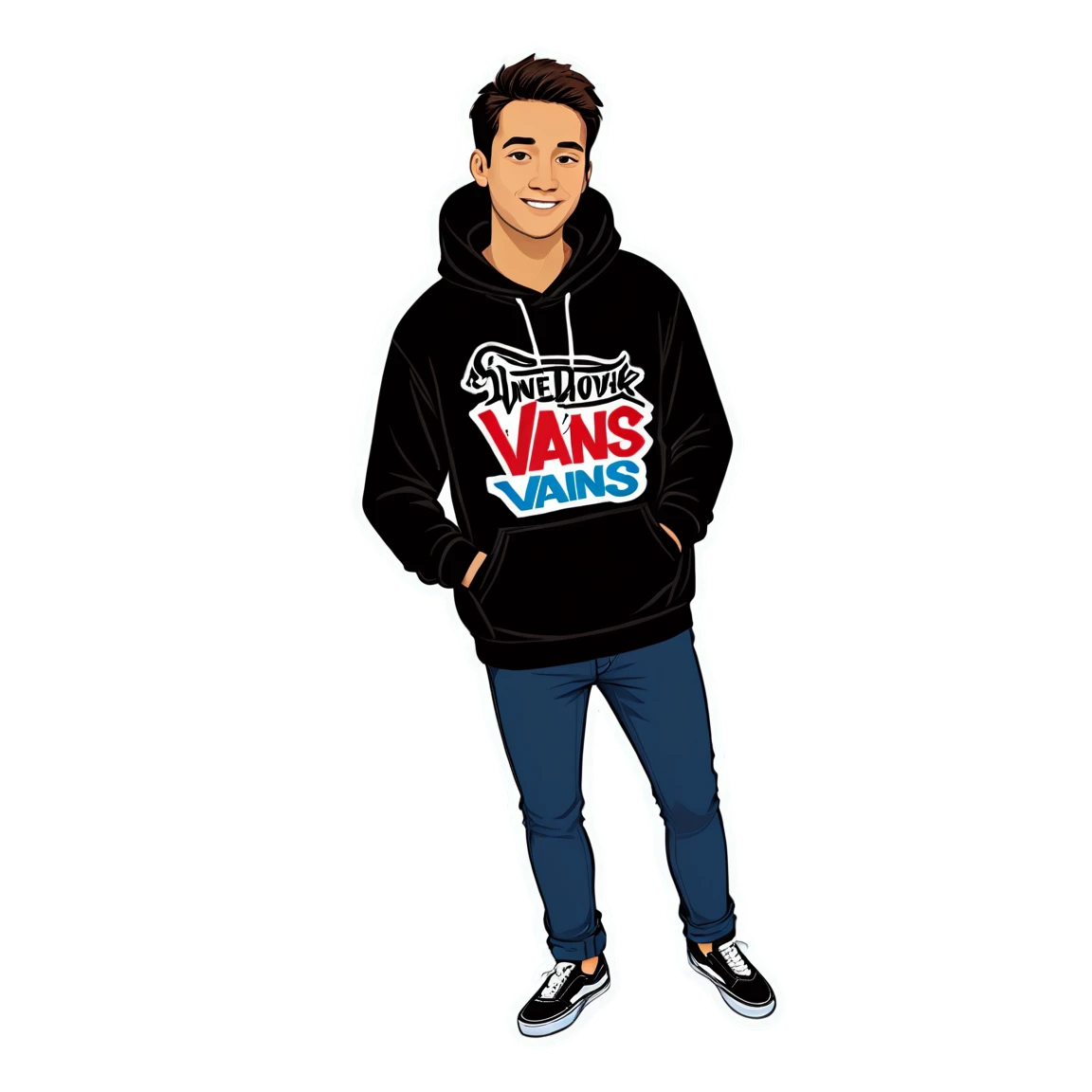 Vans sticker wearing hoodie, Vans sticker