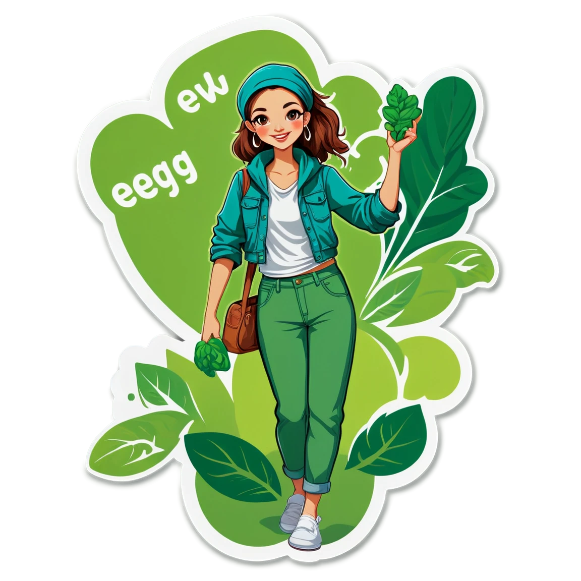 Vegan sticker in eco-friendly clothes