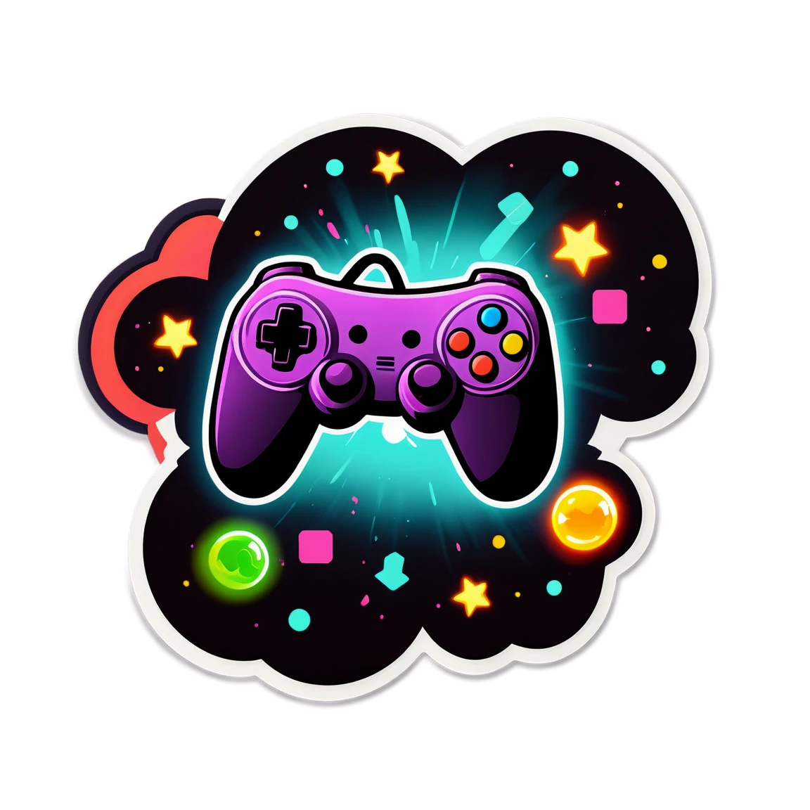 Video game with glowing effects, action sticker, video game sticker