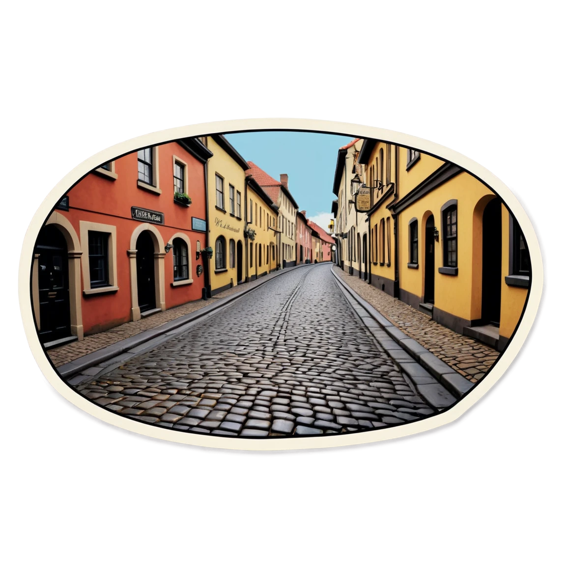 Cobblestone street, nostalgic vintage sticker, vintage sticker