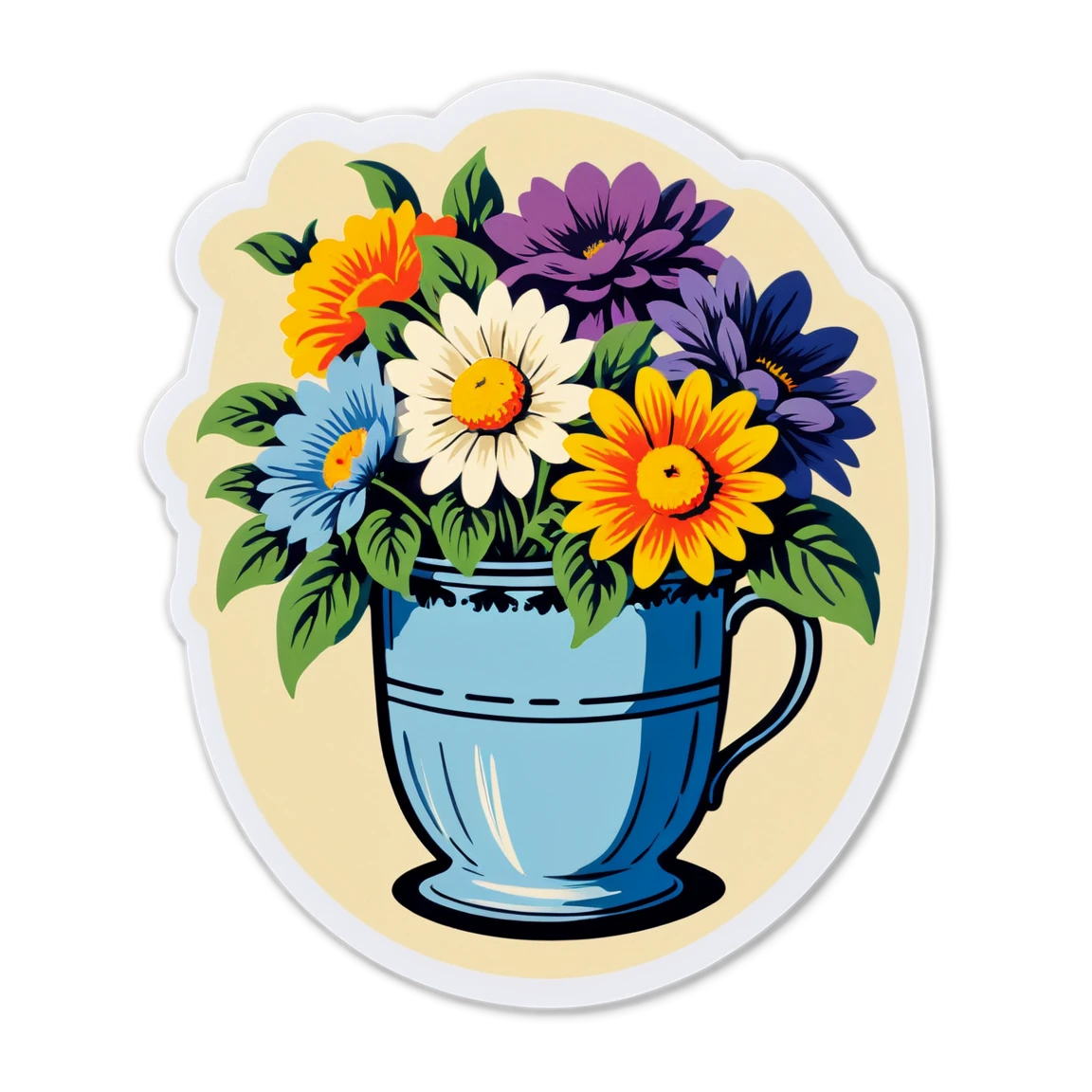 Flowers vase, nostalgic vintage sticker, vintage sticker