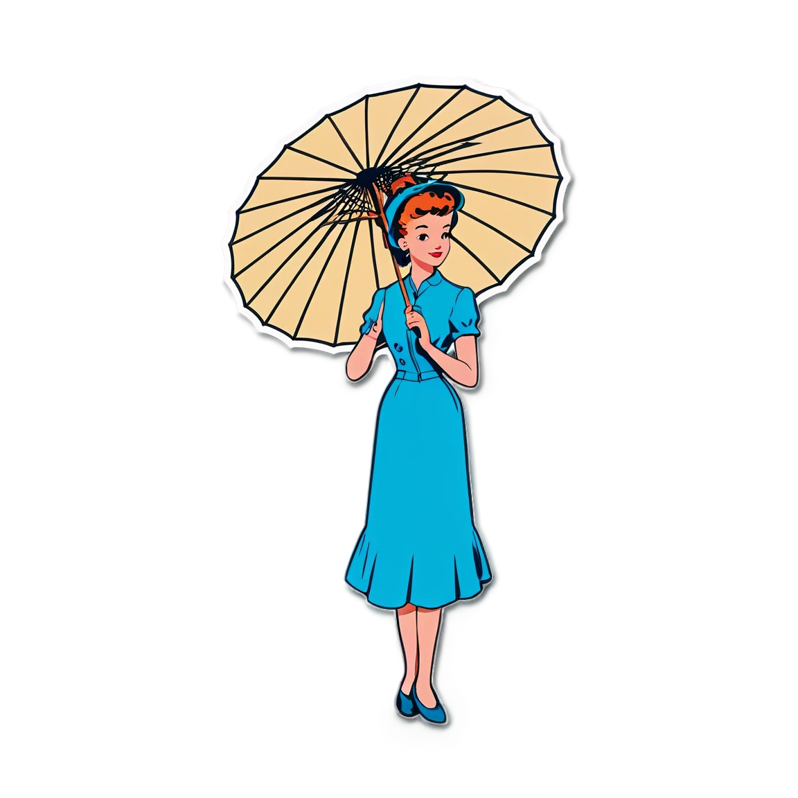 Lady with umbrella, nostalgic vintage sticker, vintage sticker