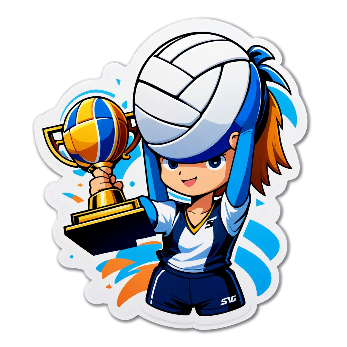 Volleyball holding a trophy, volleyball sticker