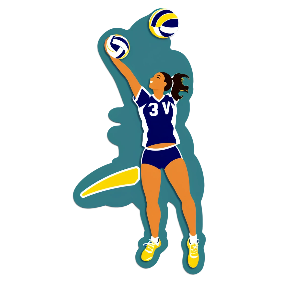 Volleyball diving for a dig, volleyball sticker