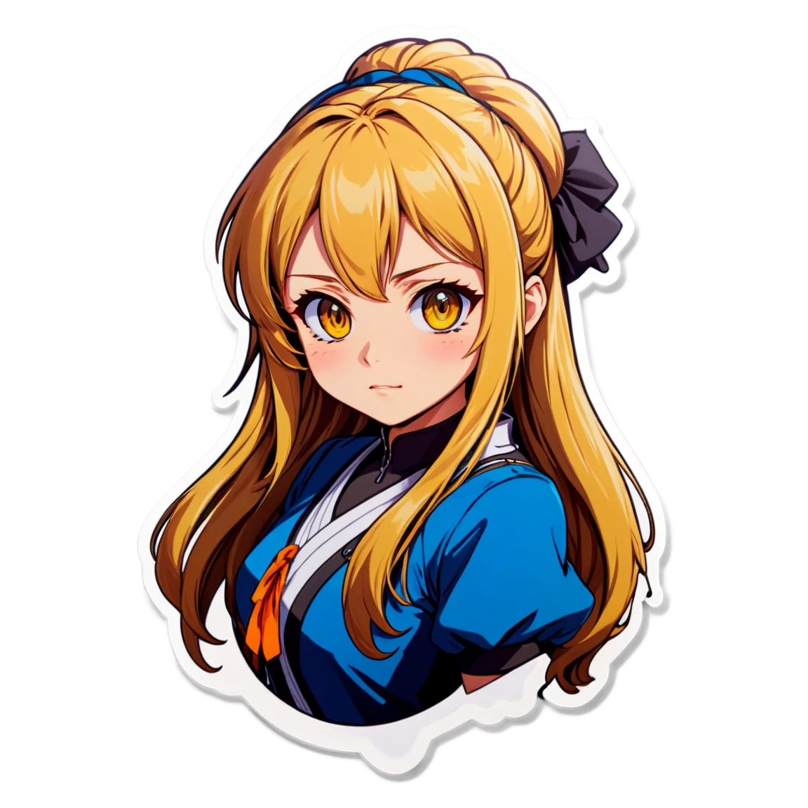 Waifu with long hair, anime sticker, waifu sticker