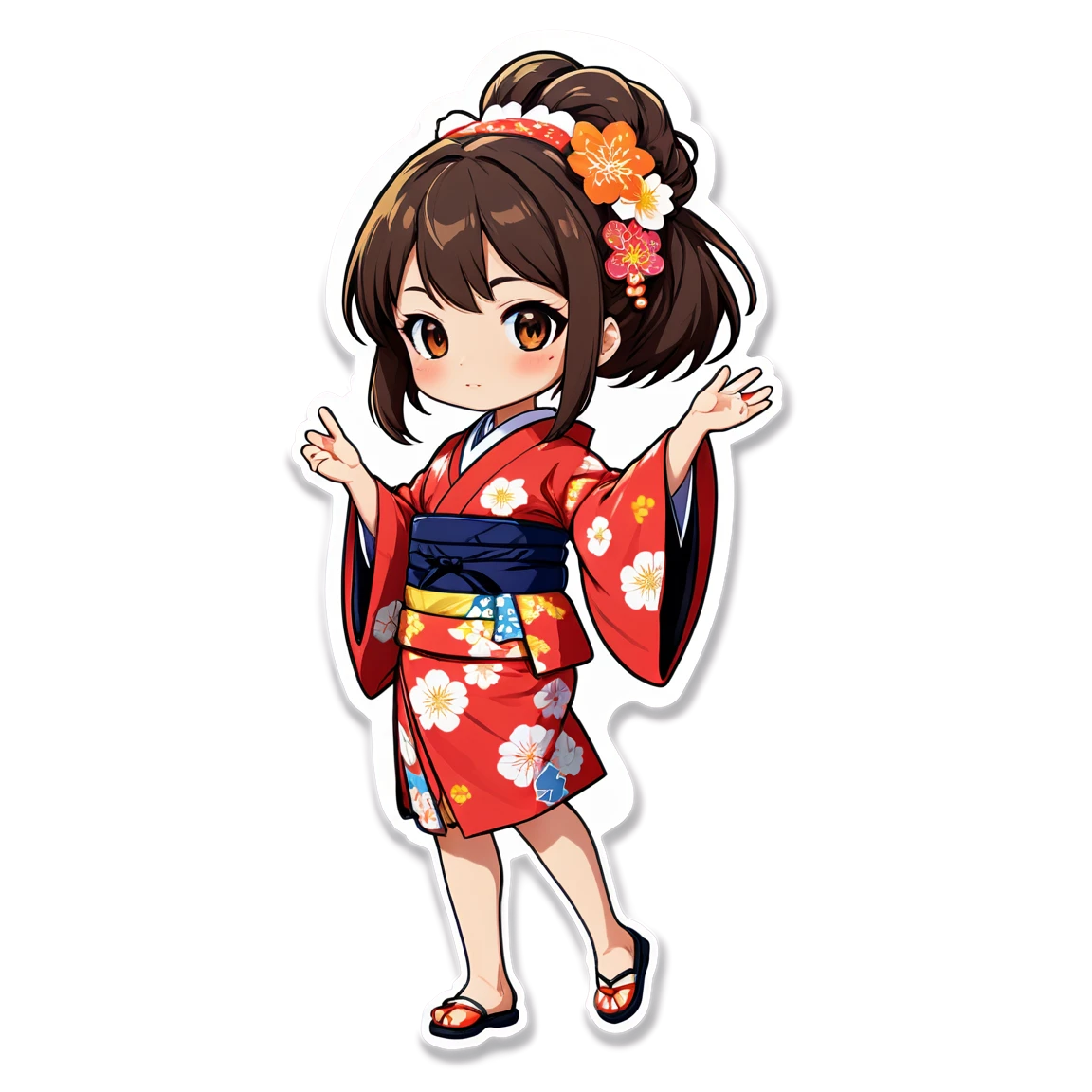 Waifu wearing a kimono, anime sticker, waifu sticker