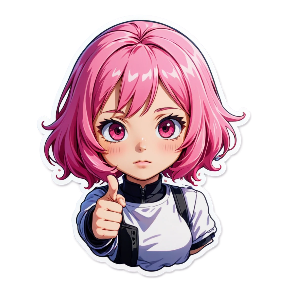 Waifu with pink hair, anime sticker, waifu sticker