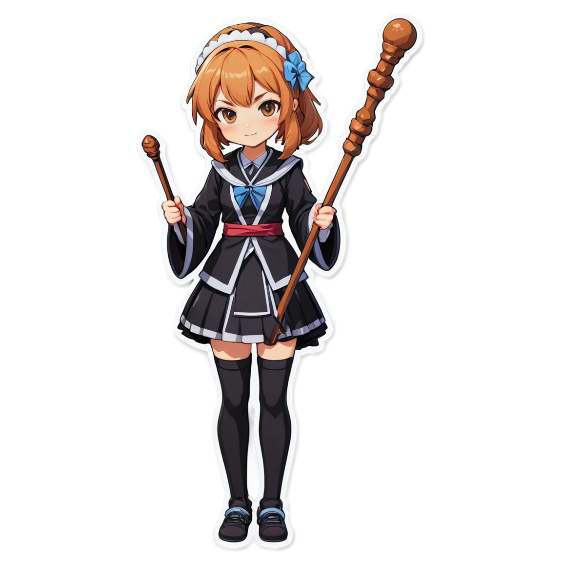 Waifu holding a staff, anime sticker, waifu sticker