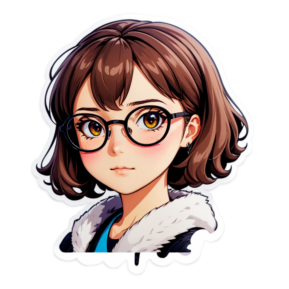 Waifu with glasses, anime sticker, waifu sticker