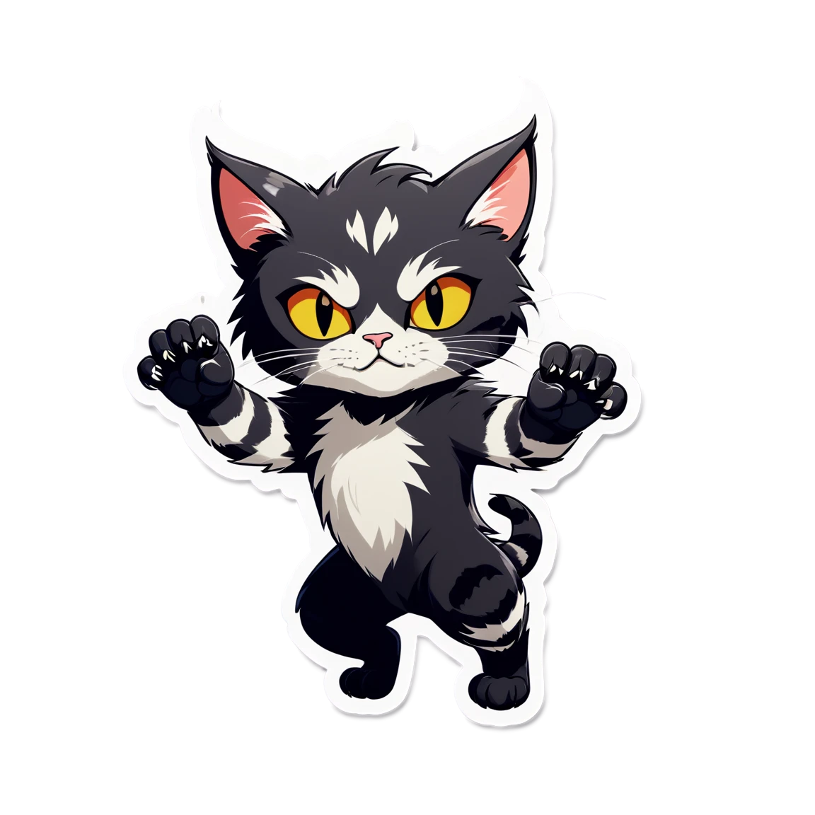 Cat attacking with the claws, tough cat sticker, warrior cat sticker