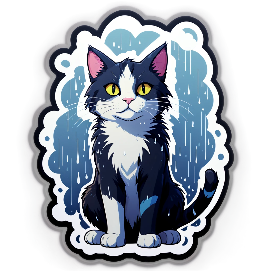 Cat in the rain, tough cat sticker, warrior cat sticker