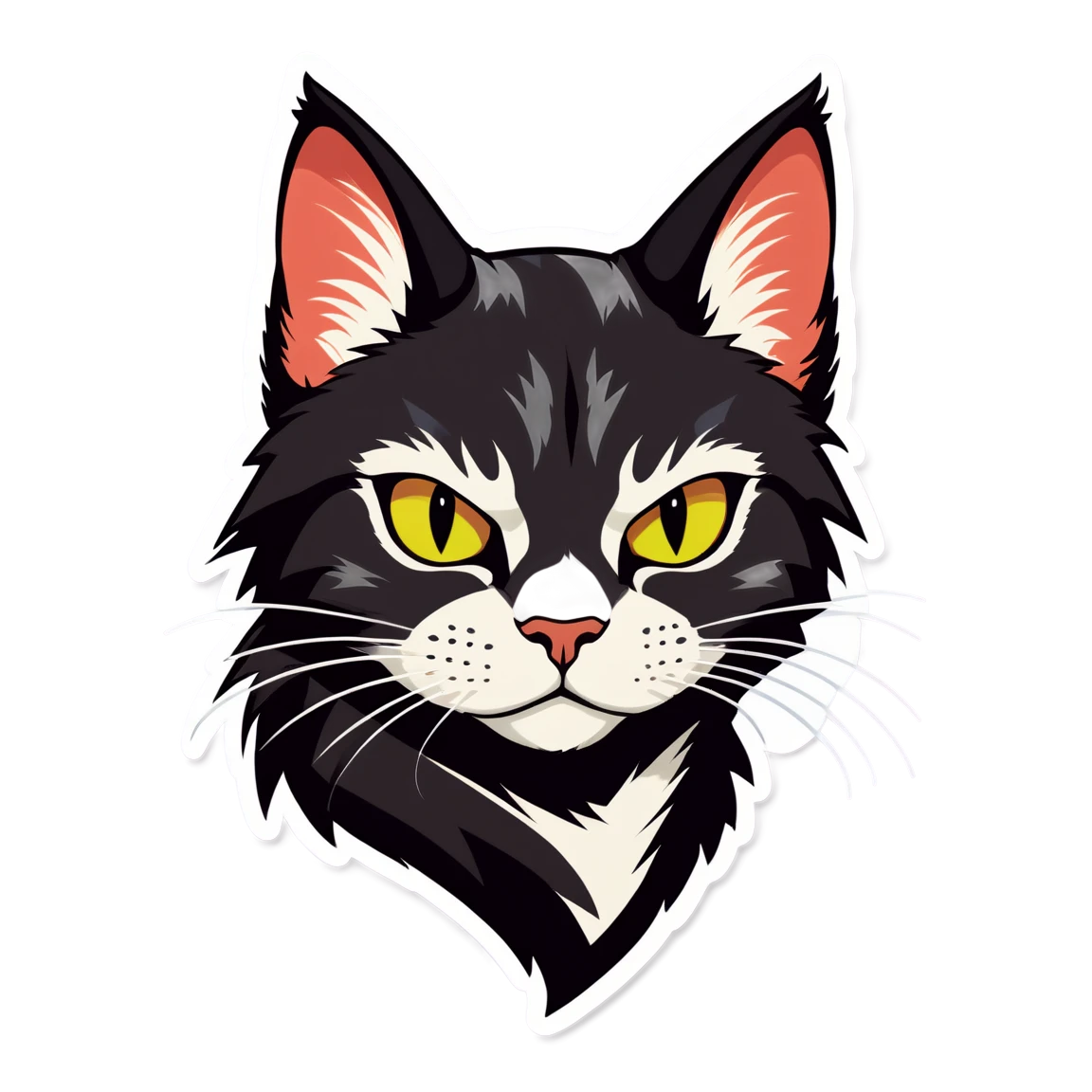 Black cat face, tough cat sticker, warrior cat sticker