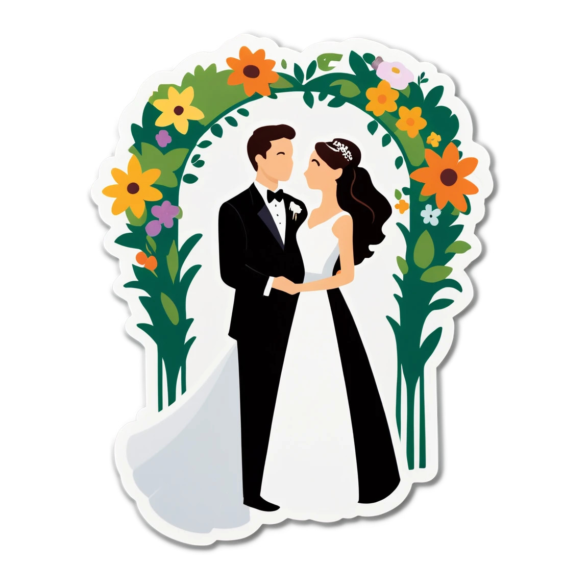 Happy marriage, groom and bride sticker, wedding sticker