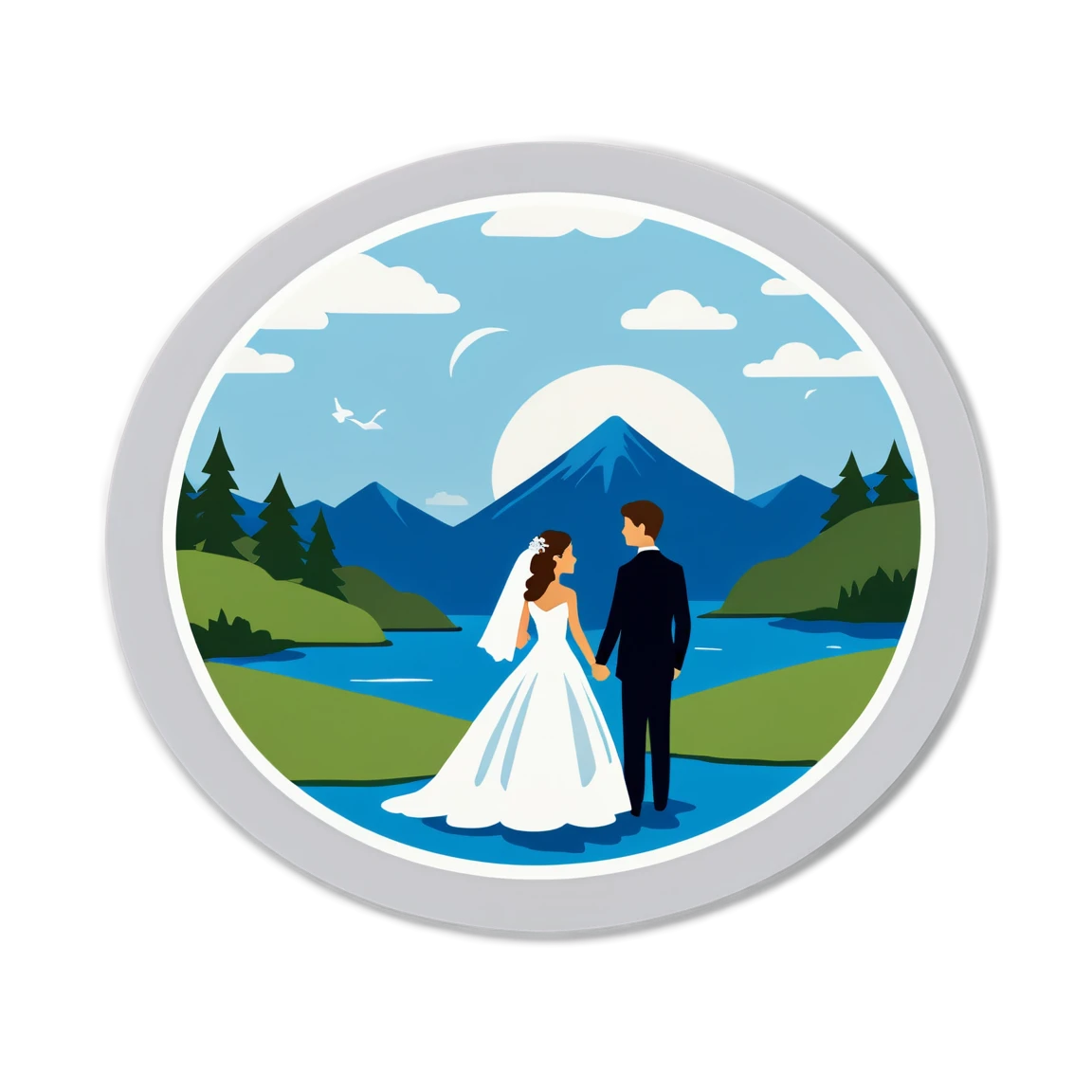 Wedding in the nature, groom and bride sticker, wedding sticker